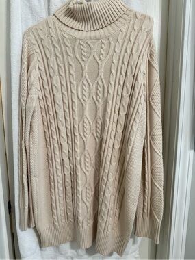 Cable Knit Turtleneck Sweater in Light Beige